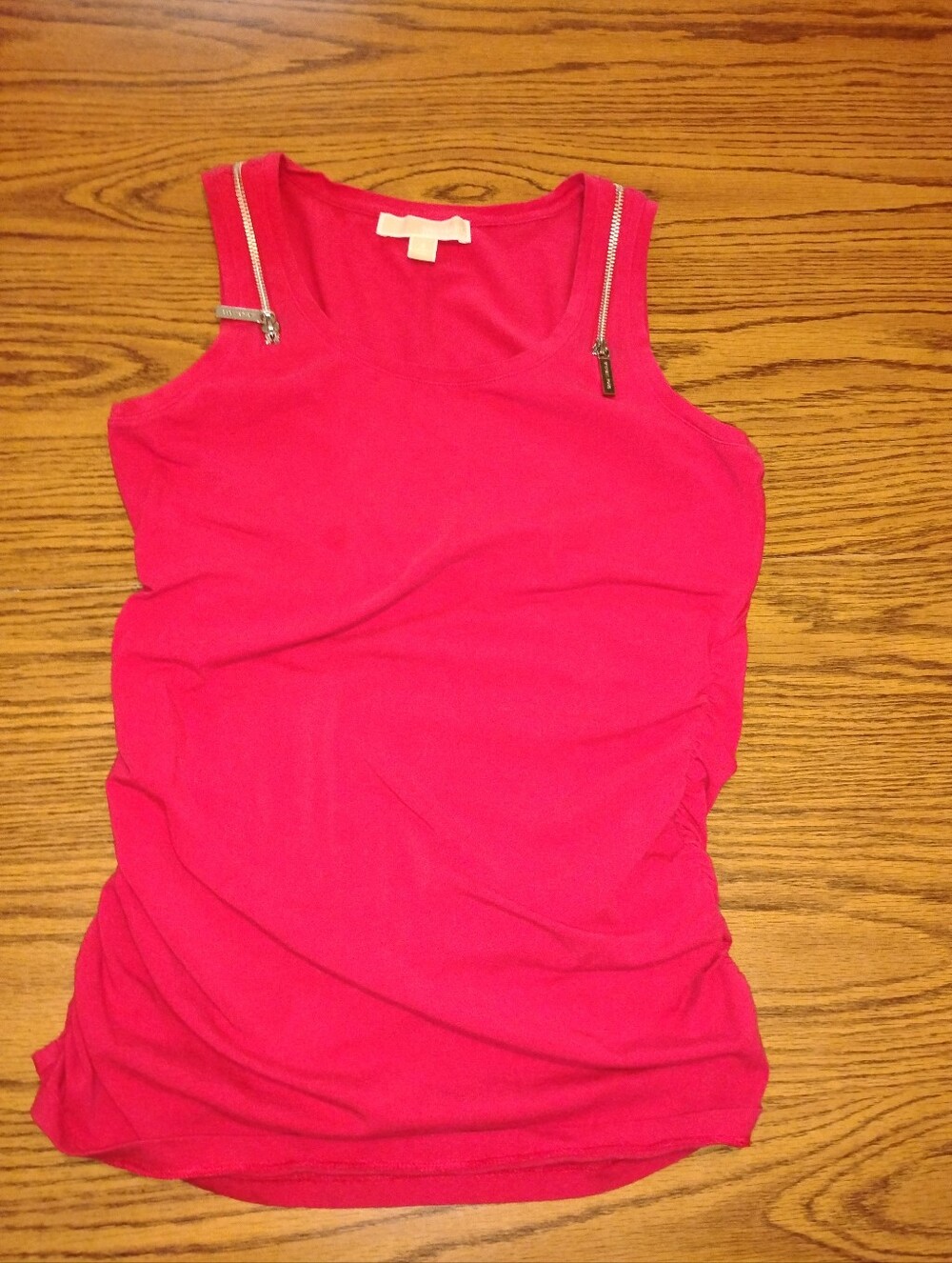 MICHAEL Michael Kors Red Zipper Shoulder Ruched Tank Top - Size S